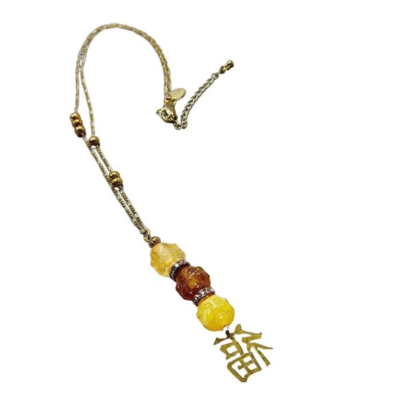 Vintage Signed Bee Charming Acrylic Tri Buddha Necklace (A1406) - Picture 1 of 4
